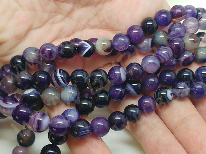 (ОПТ) Бусина округлая ГЛАДКАЯ 8мм Агат Мадагаскарский фиолетово-молочный (камни) (НИТЬ)