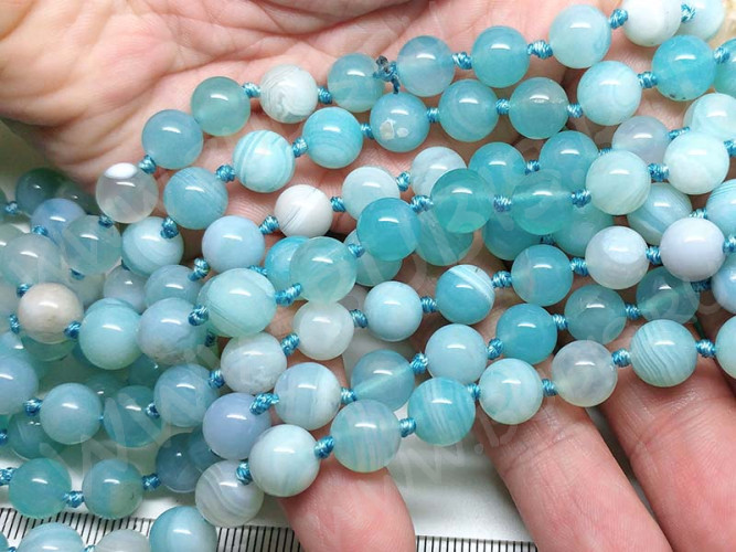 (СКИДКИ!!!) Бусина округлая ГЛАДКАЯ 8мм Агат Мадагаскарский Голубой натуральный (камни) (10шт)