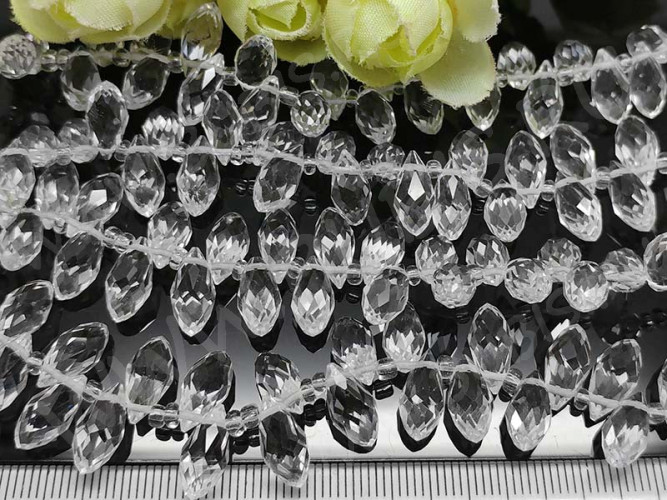 (ОПТ) Подвеска Капля гранёная 12*6*5,5мм Хрусталь чистый прозрачный (имитация Сваровски) (НИТЬ)