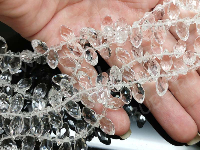 (ОПТ) Подвеска Капля гранёная 12*6*5,5мм Хрусталь чистый прозрачный (имитация Сваровски) (НИТЬ)