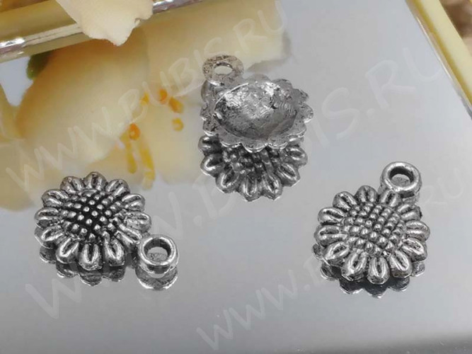 (СКИДКИ!!!) Подвеска Подсолнух 02 12*9*2мм античное серебро (литьё) (10шт.)