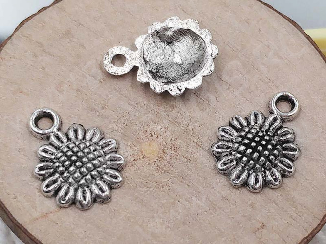 (СКИДКИ!!!) Подвеска Подсолнух 02 12*9*2мм античное серебро (литьё) (10шт.)