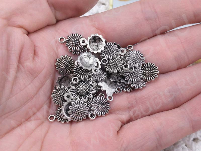 (СКИДКИ!!!) Подвеска Подсолнух 02 12*9*2мм античное серебро (литьё) (10шт.)