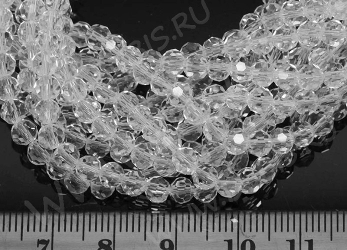 (ОПТ) Бусина округлая гранёная 4мм чистый прозрачный (стекло) (НИТЬ)