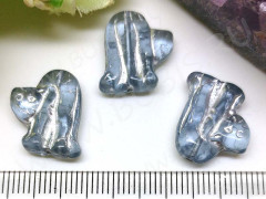 Бусина Кошка 3D 17*14*6мм ХАМЕЛЕОН св.синяя/св.фиолетовая с серебристым рисунком (Чешское стекло)