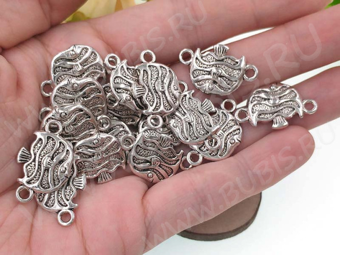 310 Коннектор 3D Рыбка 24,5*15*4мм античное серебро (литьё)