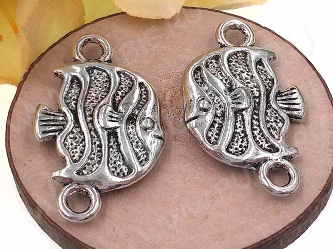 310 Коннектор 3D Рыбка 24,5*15*4мм античное серебро (литьё)
