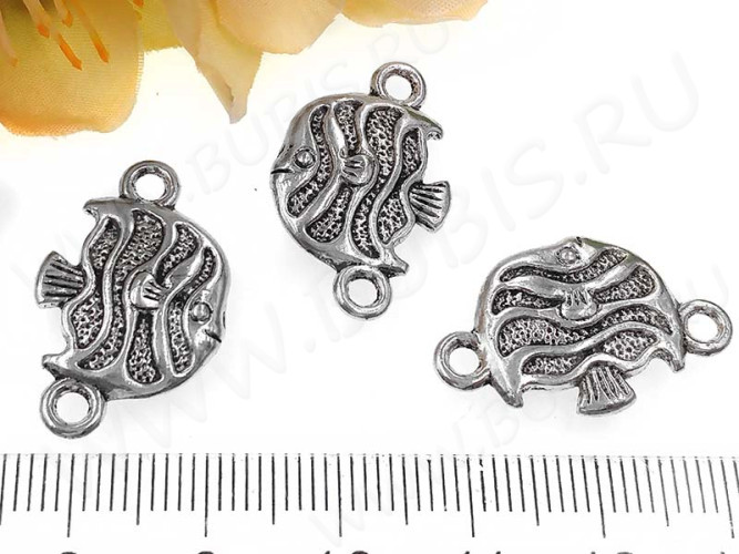 310 Коннектор 3D Рыбка 24,5*15*4мм античное серебро (литьё)