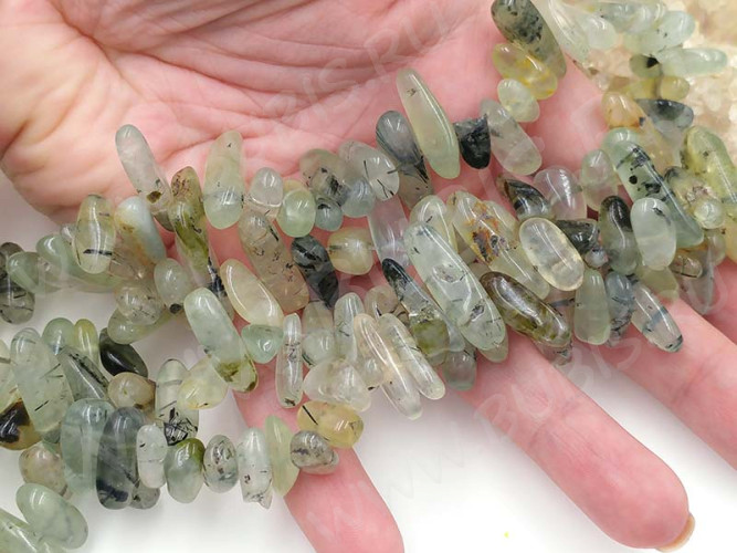 (ОПТ) Бусина каменная Клык 21 13-20мм Пренит натуральный (камни) (НИТЬ)