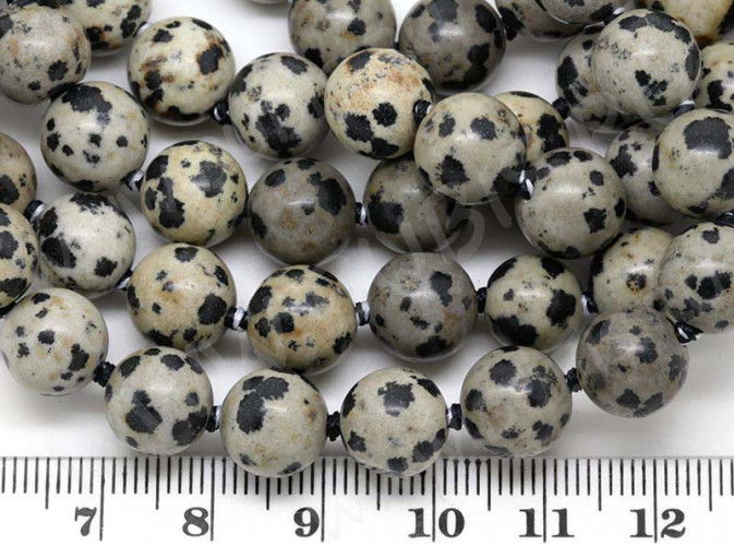 Бусина округлая 10мм Яшма Далматин тёмная (камни)