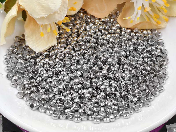 Зажимные бусины 06 округлые 2,5*2,5*1,5мм цвет платины (Brass) (ок.100шт.)