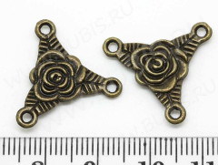 217 Коннектор Роза с листочками 19,5*19*3мм античная бронза (литьё)