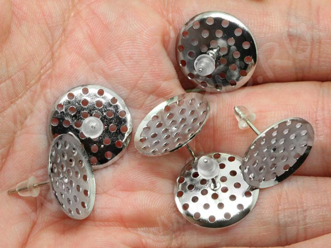 Пуссеты ("гвоздики") №080 с сеттингом-ситечком 14мм 14*14*14мм цвет платины (Brass) (1 пара)