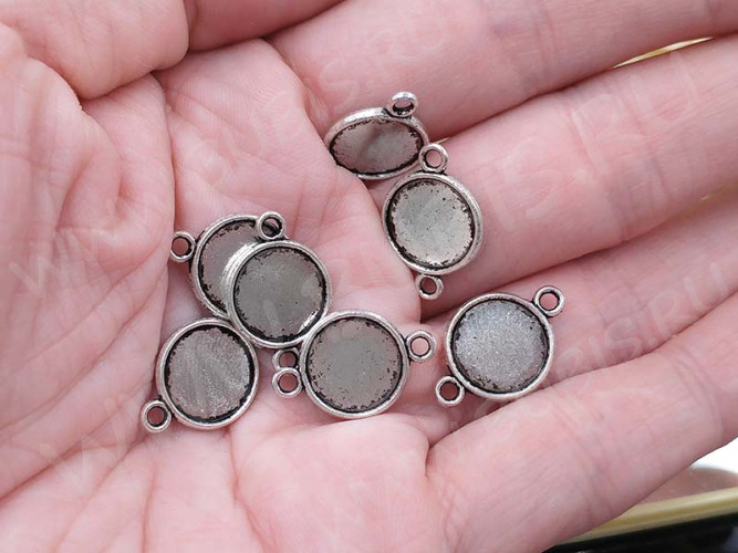 (СКИДКИ!!!) 188 Коннектор-сеттинг двусторонний Круг (сеттинг 10мм) 18*12,3*1,5мм античное серебро (литьё)(10шт)