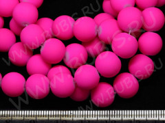 (СКИДКИ!!!) Бусина округлая НЕОНОВАЯ прорезиненная 10мм яр.розовая непрозрачная (стекло) (10шт.)