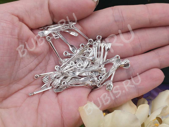(СКИДКИ!!!) Подвеска Вилка 01 3D 24,5*4,3*1,7мм античное серебро (литьё) (10шт.)