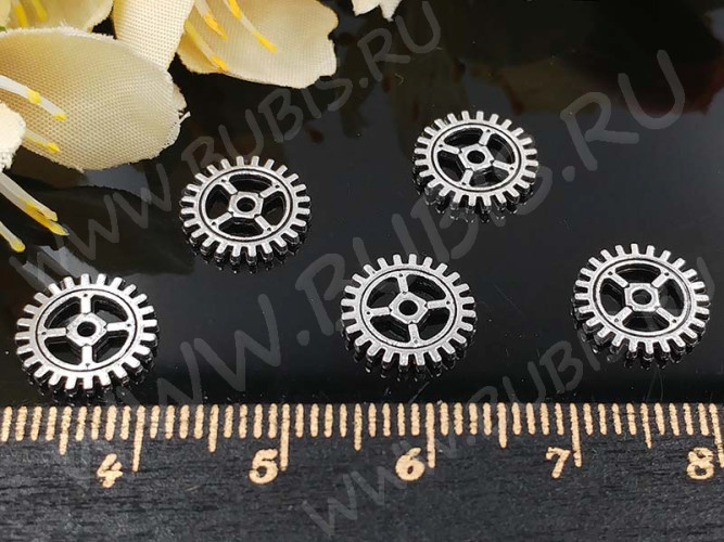 (ОПТ) Подвеска Шестерёнка 18 двусторонняя 12*12*1мм античное серебро (литьё) (Steampunk) (50шт.)