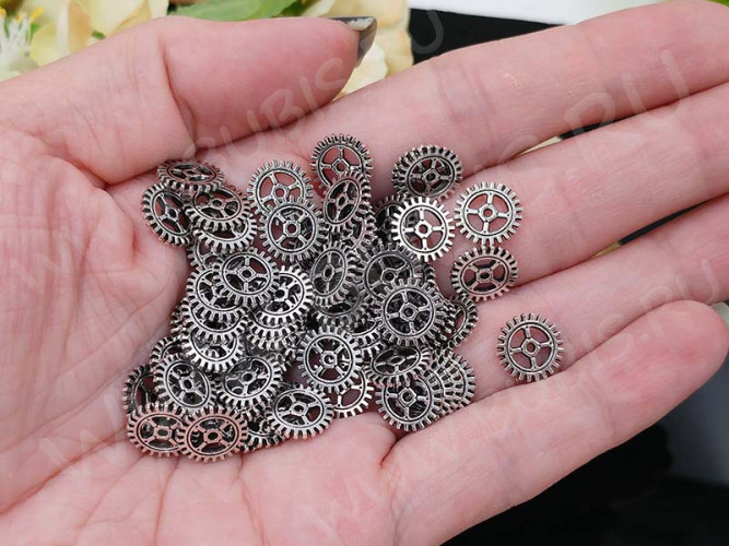 (ОПТ) Подвеска Шестерёнка 18 двусторонняя 12*12*1мм античное серебро (литьё) (Steampunk) (50шт.)