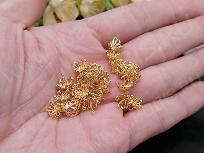 Держатель кулона 086 шапочка с винтовым штырьком 11*8*8мм светлое золото Real Gold Plated (LUX Китай) (Brass)