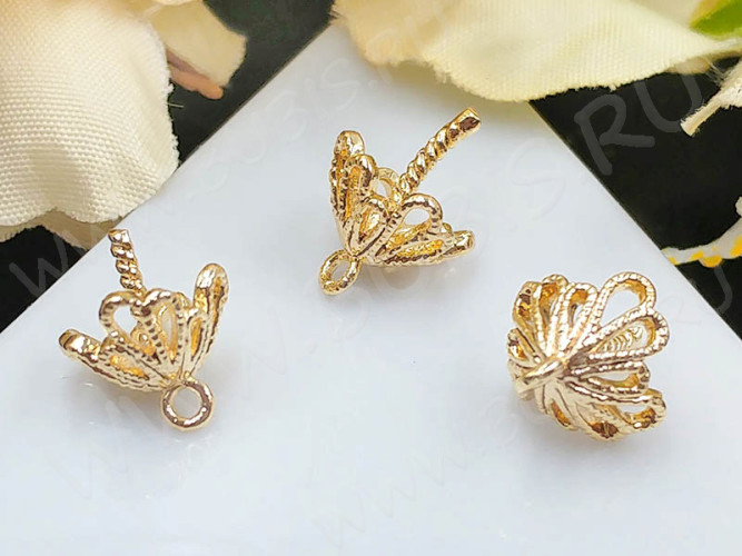 Держатель кулона 086 шапочка с винтовым штырьком 11*8*8мм светлое золото Real Gold Plated (LUX Китай) (Brass)