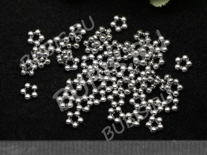 (СКИДКИ!!!) Рондели 052 шарики Дейзи цветочек 4,5*4,5*1,5мм серебристые (литьё) (50шт.)