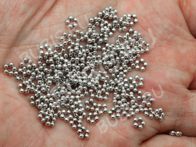 (СКИДКИ!!!) Рондели 052 шарики Дейзи цветочек 4,5*4,5*1,5мм серебристые (литьё) (50шт.)