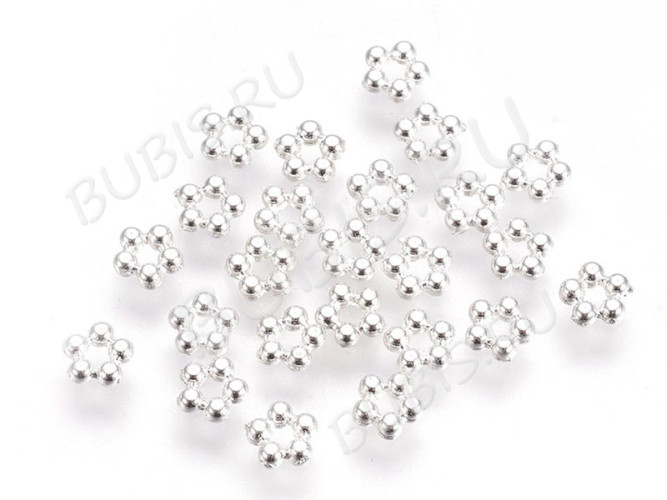 (СКИДКИ!!!) Рондели 052 шарики Дейзи цветочек 4,5*4,5*1,5мм серебристые (литьё) (50шт.)