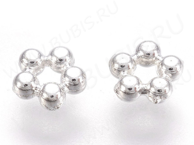 (СКИДКИ!!!) Рондели 052 шарики Дейзи цветочек 4,5*4,5*1,5мм серебристые (литьё) (50шт.)