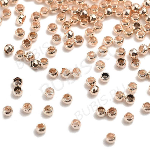 Зажимные бусины 02 округлые 2*2*1,2мм светлое розовое золото (Brass) (2г. ок.150шт.)