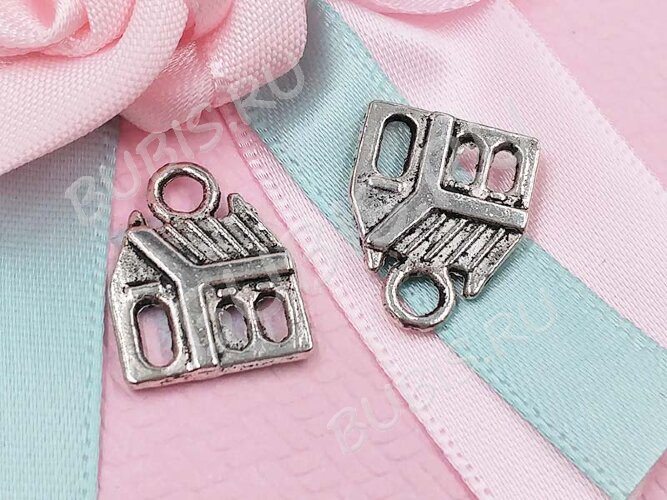 Подвеска Домик 02 двусторонняя 17*13,5*2мм античное серебро (литьё)