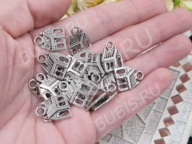 Подвеска Домик 02 двусторонняя 17*13,5*2мм античное серебро (литьё)