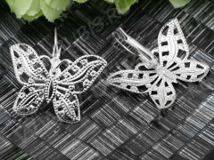 Швензы с французским замком №34 Бабочка ажурная 32*30*14мм серебристые (Brass) (1 пара)