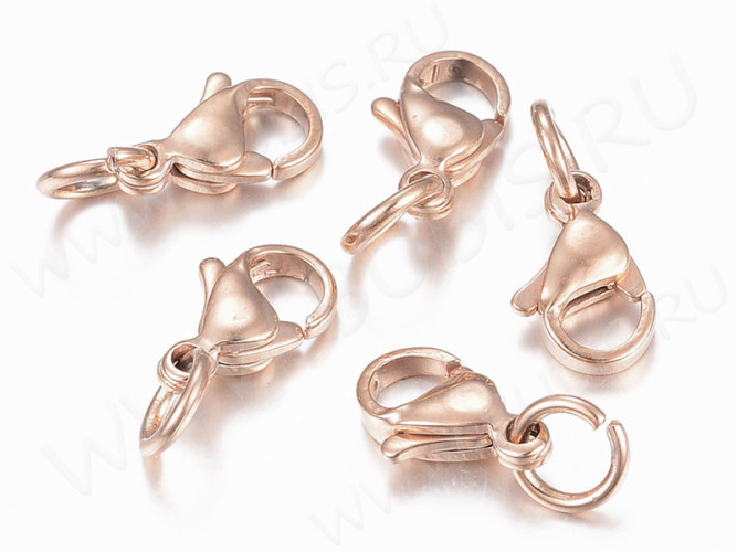 Замочек карабин №096 с колечком 11*7*3,5мм розовое золото (Хирургическая сталь)
