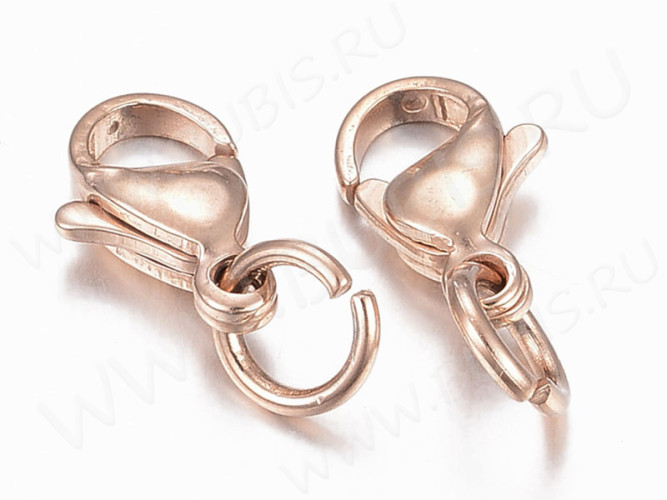Замочек карабин №096 с колечком 11*7*3,5мм розовое золото (Хирургическая сталь)