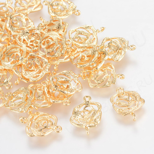 371 Коннектор Цветочек позолоченный 14*11*2,5мм золотистый (Milano LUX) (Brass и позолота)