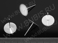 Пуссеты (&quot;гвоздики&quot;) №014 с платформой 10мм 12*0,7мм серебристые (Iron) (1 пара)
