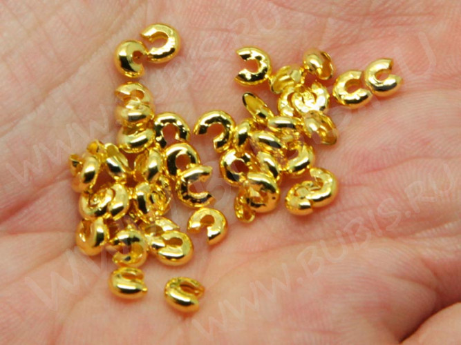 Обжимная бусина 09 маскировочная разъёмная покрывная 3*2мм золотистая (Iron) (20шт.)