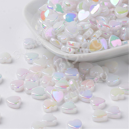 Бусина Сердечко 11 Леденцовое 9*8,5*3,6мм белая с АВ (акрил) (100г)