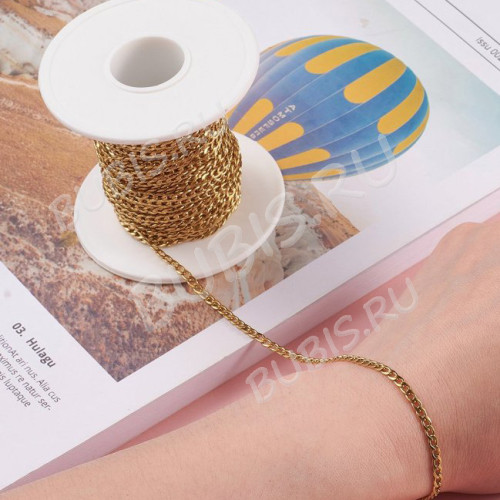 Панцирная цепочка бордюрная 4,5 мм золотистая — хирургическая сталь (50 см)