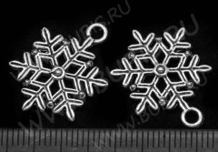 Подвеска Снежинка 13 двусторонняя 22,5*16,5*3мм античное серебро (литьё)