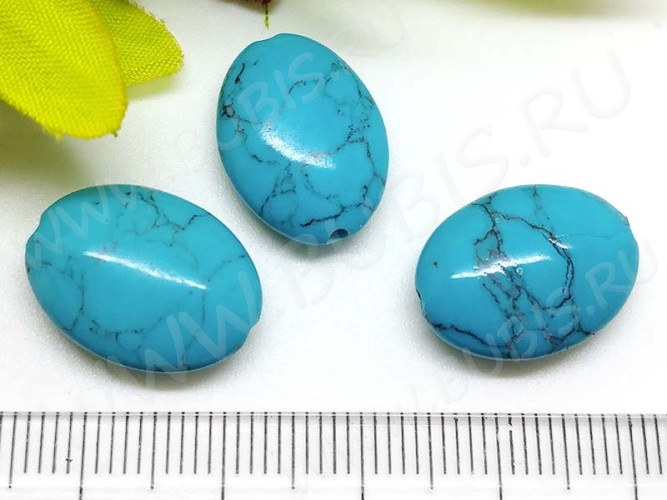 Бусина каменная Овал 44 18*13*6мм Бирюза голубая пресс. (камни)