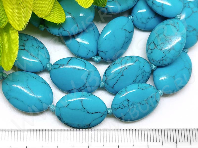 Бусина каменная Овал 44 18*13*6мм Бирюза голубая пресс. (камни)