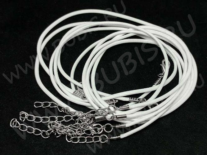 Шнур с замочком 22 вощёный полиэстеровый "корейский" круглый 2мм белый (43см)