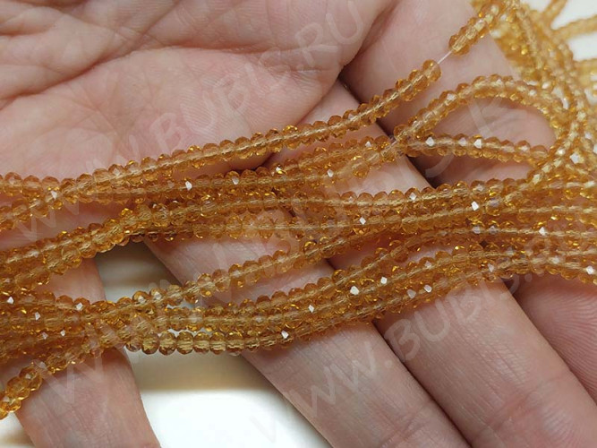Бусина кристалл гранёный абакус 3*3*2мм т.золотистый прозрачный (имитация Сваровски) (50шт.)