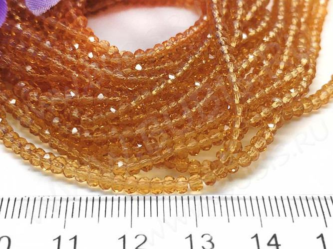 Бусина кристалл гранёный абакус 3*3*2мм т.золотистый прозрачный (имитация Сваровски) (50шт.)