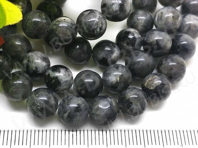 (ОПТ) Бусина округлая 8мм Ларвикит (Лабрадорит Норвежский) (камни) (НИТЬ)