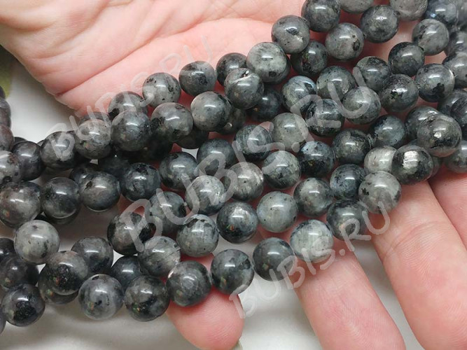(ОПТ) Бусина округлая 8мм Ларвикит (Лабрадорит Норвежский) (камни) (НИТЬ)