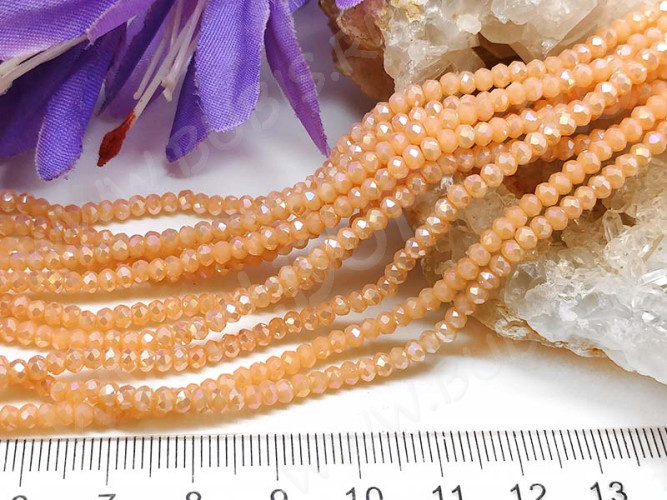 Бусина кристалл гранёный абакус 3*3*2мм кремовый с АВ непрозрачный (имитация Сваровски) (50шт.)