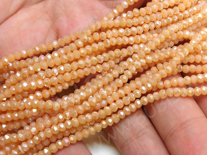 Бусина кристалл гранёный абакус 3*3*2мм кремовый с АВ непрозрачный (имитация Сваровски) (50шт.)