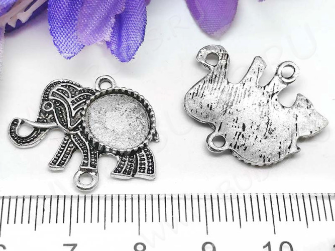 287 Коннектор-сеттинг Слоник (сеттинг круг 10мм) 23,5*20*2мм античное серебро (литьё)